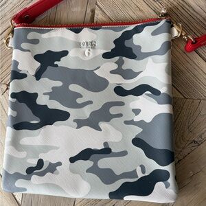 Camouflage Crossbody Bag with Red Strap